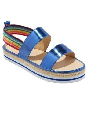 Cat & Jack Girls Size 3 Sandals Espadrille Platform Slide Rainbow Strap Open Toe